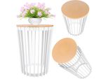 Portafiori Bifacciale Kadax 54 Cm Bianco + Piano Di Lavoro In Legno Naturale