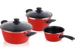 Set Di Pentole Magefesa Grana, 5 Pezzi Induzione Rivestimento Antiaderente Senza Pfoa Coperchio In Vetro Rosso