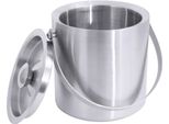Secchiello Per Ghiaccio A Doppia Parete In Acciaio Inox, Finitura Satinata Spazzolata, Contenitore A Doppia Parete, Coperchio (A Parete Singola), Con Maniglia Per Il Trasporto, Qualità Pesante