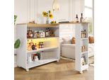 Abrihome Tavolo Da Sala Da Pranzo Girevole A 360° Tavolo Da Bar Con Vano Portaoggetti, Tavolo Da Pranzo Tavolo Da Cucina Allungabile Con Armadio, Tavolo Da Bar Con Led, Bianco