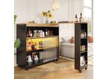 Abrihome Tavolo Da Sala Da Pranzo Girevole A 360° Tavolo Da Bar Con Spazio Di Archiviazione, Tavolo Da Pranzo Tavolo Da Cucina Allungabile Con Armadio, Tavolo Da Bar Con Led, Schwaz