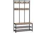 In And Outdoormatch Appendiabiti Muhammad - Con Porta Scarpe - Grigio - 12 Ganci - Appendiabiti Da Parete - Industriale - 100 X 40 X 184 Cm