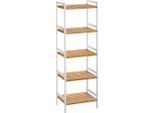 In And Outdoormatch Bamboo Shelf Meggie - Libreria - Scaffale In Piedi - 5 Ripiani - 45 X 31,5 X 142 Cm - Bagno - Cucina - Soggiorno - Bianco Naturale