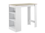 In And Outdoormatch Tavolo Da Bar Randi - Con 3 Ripiani - 110 X 50 X 103 Cm - Colori Bianco E Rovere - Truciolato - Design Moderno