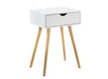 In And Outdoormatch Tavolino Electa - Con Cassetto - Comodino - 60X40X29,5 Cm - Colori Bianco E Legno - Truciolato E Pino - Design Moderno