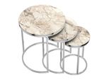 In And Outdoormatch Tavolino Leo - Tavolino - Set Di 3 - Rotondo - Marmo Bianco E Argento - Truciolare E Metallo - Design Elegante