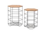 In And Outdoormatch Tavolino Germin - Rotondo - Set Di 2 - Colori Nero E Legno - Metallo E Mdf