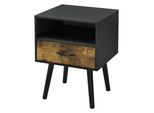 In And Outdoormatch Nikki Comodino - Con Cassetto E Vano A Giorno - 57X42X40 Cm - Nero E Legno Scuro - Design Moderno