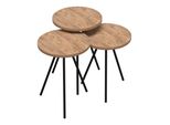 In And Outdoormatch Erik Side Table - Set Di 3 - Rotondo - Color Legno E Nero - Truciolato E Metallo - Design Elegante