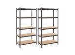 In And Outdoormatch Scaffale Corene - Scaffale Per Carichi Pesanti - Set Di 2 - 180 X 90 X 40 Cm - Portata Fino A 875 Kg - Scaffale - Scaffale A Innesto - Struttura In Acciaio Rinforzato - 5 Ripiani Regolabili - Nero