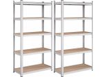 In And Outdoormatch Michel - Scaffale Per Magazzini - Set Di 2 - 180 X 90 X 40 Cm - Portata Fino A 875 Kg - Scaffale - Scaffale A Innesto - Struttura In Acciaio Rinforzato - 5 Ripiani Regolabili - Argento