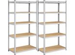 In And Outdoormatch - Scaffale Kristoffer - Scaffale Per Carichi Pesanti - Set Di 2 - 180 X 90 X 40 Cm - Portata Fino A 875 Kg - Scaffale - Scaffale A Innesto - Struttura In Acciaio Rinforzato - 5 Ripiani Regolabili - Argento