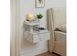 Mensola A Muro 'Amberg' Comodino Sospeso 40 X 35 X 31 Cm Con Cassetto E 2 Ripiani Effetto Marmo, Bianco