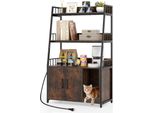 Armadietto Per Gatti Costway Con Libreria, Stazione Di Ricarica, 3 Livelli, Tappetino Tiragraffi E Ingresso, Armadietto Per Lettiera, Casa Per Gatti, Mobili Per Gatti, 80X40X132Cm Marrone