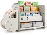 Costway Libreria Per Bambini Con Motivo Di Auto, Scaffale Per Bambini Con 4 Livelli E 2 Contenitori, Organizzatore Di Giocattoli Per La Stanza Dei Bambini, 108 X 35 X 63,5 Cm