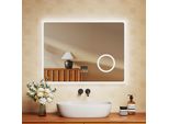 Emke Specchio Da Bagno Con Ingrandimento 3X Interruttore Touch 3 Colori Di Luce Dimmerabile Orologio Antiappannamento Bluetooth 80X60Cm