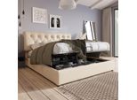 Flieks Letto Imbottito Con Contenitore Testata Regolabile E Rete A Doghe Letto Matrimoniale Idraulico Letto In Pino 140X200Cm Biancheria Da Letto