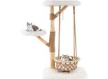 Costway 123Cm Tiragraffi In Legno, Albero Per Gatti Con Cesto Appeso, Rami In Vero Legno, Tiragraffi In Iuta, 2 Posatoi E Piattaforma, Arredamento Per Animali, Gatti, Natura