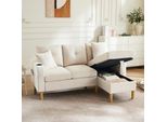 Divano Angolare Merax, Divano A L Con Base Letto, Portabicchieri, 2 Cuscini In Dotazione, Divano Da Salotto, Divano, Set Di Divani, Lino, Beige