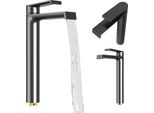 Granitan | Miscelatore Per Lavabo Bali - Grigio Gun - Alto - Design Moderno - Miscelatore Monocomando