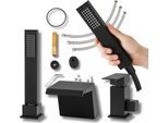 Miscelatore A 3 Fori Per Vasca Granitan | - Nero Opaco - Design Moderno - Sistema A Cascata E Anticalc