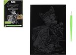 Quadro Tiragraffi In Argento Gatto E Gattino 12,5X18Cm