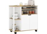 Homcom Carrello Da Cucina Carrello Da Cucina Con Armadio, Ripiani Scorrevoli E Regolabili, Carrello Da Cucina Con Piano Di Lavoro, Rotelle Per Sala Da Pranzo, 80 X 40 X 82 Cm, Bianco