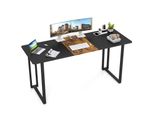 Costway Scrivania 160X60X76Cm, Scrivania Da Ufficio, Scrivania Con Struttura In Metallo, Tavolo Da Conferenza, Tavolo Da Pranzo, Tavolo Da Pc Per Casa, Ufficio, Marrone E Nero