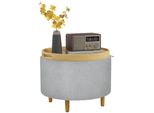 Homcom Sgabello Ottomano Con Vano Portaoggetti Pouf Rotondo Con Coperchio A Cerniera, Gambe In Legno, Moderno, Per Soggiorno, Camera Da Letto, Grigio, Ø56 X 42 Cm