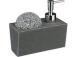 5Five Simply Smart Seifenspender Mit SpüLschwamm, Polyresin, Kunststoff, Steingrau, 170 Ml, 120052