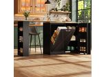 Flieks Tavolo Da Bar Tavolo Da Pranzo Girevole A 360°, Tavolo Da Bar Con Anta A Ribalta, Mobile Credenza 138-203X38X105,5 Cm, Tavolo Da Pranzo Con Credenza, Isola Da Cucina Nera