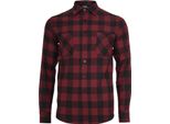 Urban Classics Uomo - Camicia Di Flanella A Quadri Nero/Bordeaux - Xxl