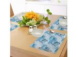 Abakuhaus Tovagliette Con Motivi Marini, Silhouette Di Delfini E Pesci Sotto Le Onde Del Mare In Design Contemporaneo, Tiscjdeco In Tessuto Resistente Al Lavaggio Per La Sala Da Pranzo E La Cucina, Blu Grigio
