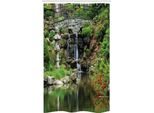 Abakuhaus Tenda Da Doccia Stretta Naturale, Giardino A Cascata, Set Decorativo Per Bagno In Tessuto Con Ganci, 120 X 180 Cm, Verde Bianco