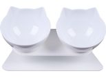 Ciotola Per Cibo Gatto 2In1 Ciotola Per Cane Ciotola Per Cibo Inclinazione 15° Base Antiscivolo (Bianco+Bianco)