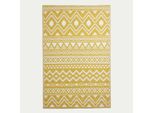 Homescapes Tappeto Da Esterno Resistente Alle Intemperie Giallo-Bianco 120 X 180 Cm, Tappeto Da Giardino Anna Reversibile Con Motivo Etno Per Balcone, Terrazza, Cucina, Corridoio E Giardino D'inverno