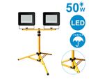 Jopassy Proiettore A Led Con Treppiede Proiettore Da Costruzione Per Esterni IP66 Proiettore Per Giardino Cortile Cortile 2X50W Bianco Freddo