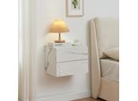 Comodino Sospeso 'Ampfing' Con 2 Cassetti 40 X 29 X 30 Cm Effetto Marmo, Bianco