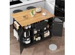 Carrello Da Pranzo Flieks Con Piano Di Lavoro Pieghevole, Isola Da Cucina Con Griglia Metallica, Tavolo Da Pranzo Bar 140X40-70X93,5 Cm, Mobile Buffet Con Rotelle, Nero