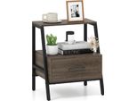 Comodino Costway Tavolino Con Cassetto, Ripiano Aperto E Struttura In Metallo, Tavolino Da Divano, Cassettiera Da Letto 45X35X52,5 Cm