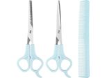 Inf Set Da 3 Pezzi Per Il Taglio Dei Capelli: Forbici Da Parrucchiere In Acciaio Inox Per Frange E Altro Blu