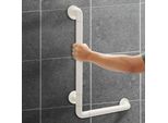Fiqops Maniglione Per Doccia In Acciaio Inox, Maniglione Antiscivolo A Forma Di L Fluorescente, Maniglione Montato A Parete Fino A 200KG Per Vasca Da Bagno, Camera Da Letto, Scala 60*40Cm Bianco
