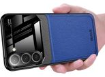 Custodia Per Samsung Galaxy S23, Ibrido Tpu Bumper, Antiscivolo, Custodia In Pelle Con Texture Litchi E Vetro Protettivo Blu