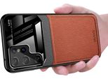 Custodia Per Samsung Galaxy S23 Ultra, Ibrido Tpu Bumper, Antiscivolo, Custodia In Pelle Con Texture Litchi E Vetro Protettivo Marrone