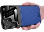 Custodia Per Samsung Galaxy S23 Ultra, Ibrido Tpu Bumper, Antiscivolo, Custodia In Pelle Con Texture Litchi E Vetro Protettivo Blu