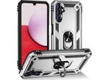 Custodia Per Samsung Galaxy A14 5G A Doppio Strato Robusta, Protezione Militare Con Supporto Ad Anello E Supporto Argento