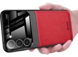 Custodia Per Samsung Galaxy S23+, Ibrido Tpu Bumper, Antiscivolo, Custodia In Pelle Con Texture Litchi E Vetro Protettivo Rosso
