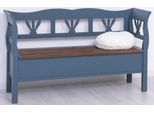 Panca In Stile Country Casa Padrino Blu/Marrone Scuro 163 X 48 X H. 92 Cm - Panca In Legno Massiccio Con Contenitore - Mobili In Legno Massiccio - Mobili In Stile Country - Arredamento In Stile Country