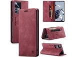 Xiaomi 12T Pro Case, Retro Custodia In Finto Cuoio, Stand E Custodia Protettiva Per Xiaomi 12T / 12T Pro Rosso