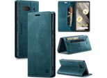 Google Pixel 7 Custodia, Retro Custodia In Finto Cuoio, Stand E Custodia Protettiva Per Google Pixel 7 Blu